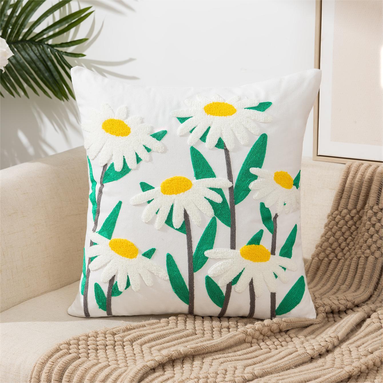 KTX-222227 Pastoral Floral Embroidered Cushion Cover 45x45CM - Nordic Style