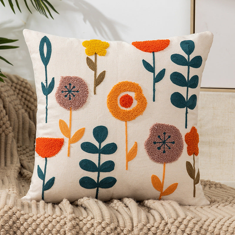 KTX-222227 Pastoral Floral Embroidered Cushion Cover 45x45CM - Nordic Style