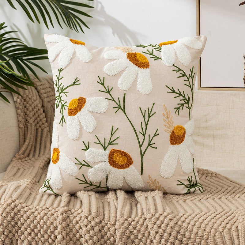 KTX-222227 Pastoral Floral Embroidered Cushion Cover 45x45CM - Nordic Style