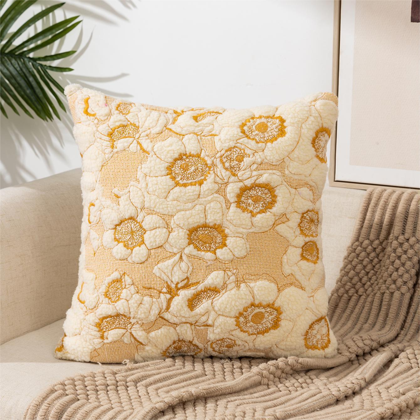 KTX-222227 Pastoral Floral Embroidered Cushion Cover 45x45CM - Nordic Style