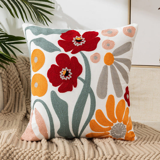 KTX-222227 Pastoral Floral Embroidered Cushion Cover 45x45CM - Nordic Style
