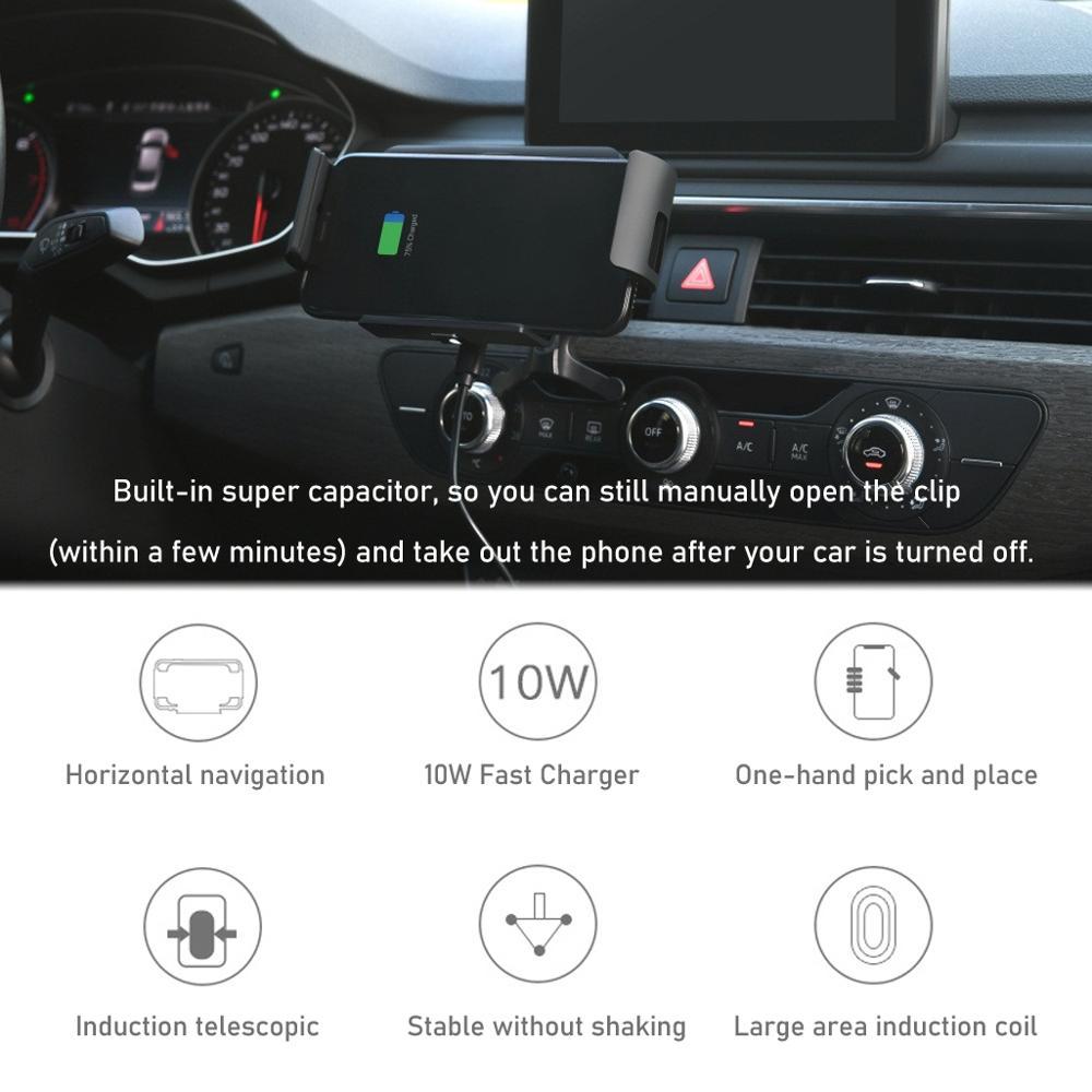 KTX-222483 Wireless Car Charger with Suction and Ventilation Brackets for Qi-Enabled Devices - Universal Compatibility, 10W Output, 8mm Load Distance