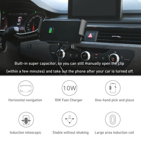 KTX-222483 Wireless Car Charger with Suction and Ventilation Brackets for Qi-Enabled Devices - Universal Compatibility, 10W Output, 8mm Load Distance