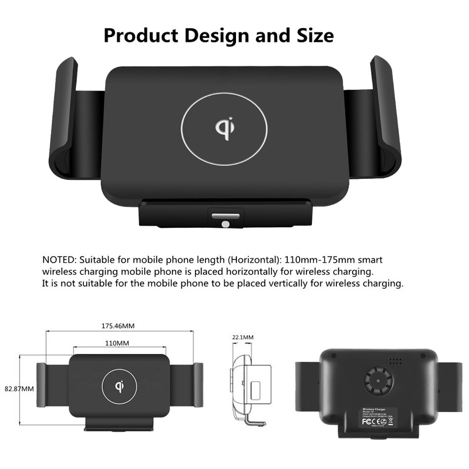 KTX-222483 Wireless Car Charger with Suction and Ventilation Brackets for Qi-Enabled Devices - Universal Compatibility, 10W Output, 8mm Load Distance