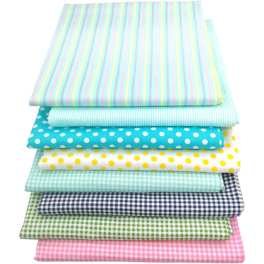 KTX-223251 Cotton Twill Fabric with Botanical Print - Patchwork Plaid, Polka Dot, and Stripes - 160cm Wide