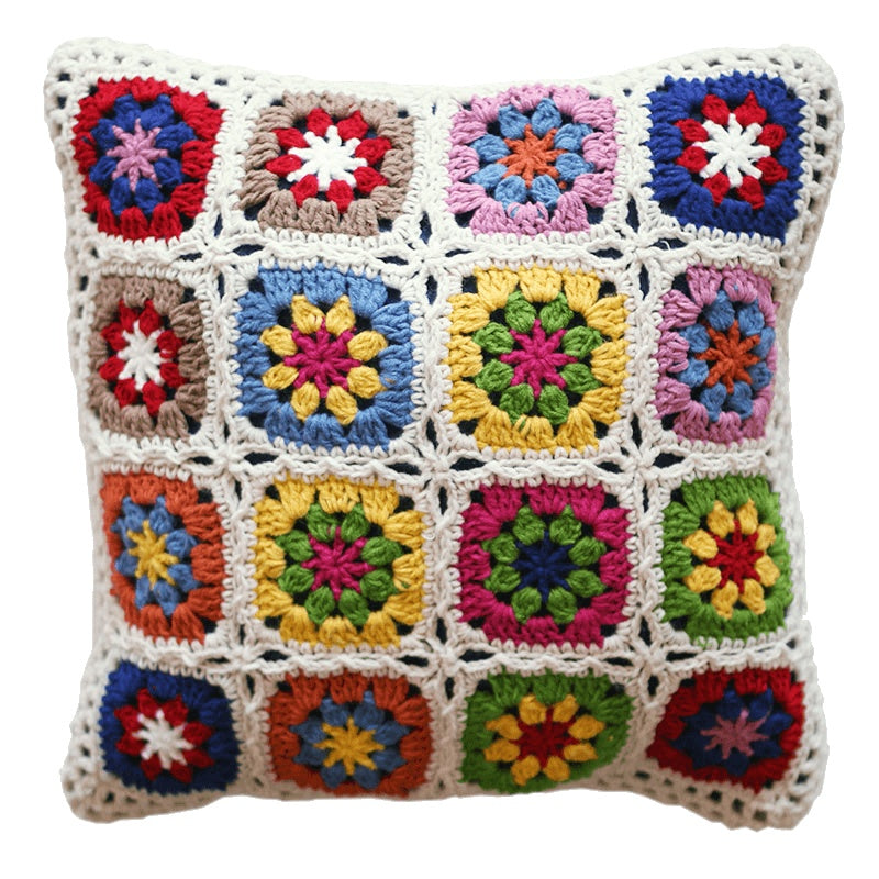 KTX-223251 Handmade Nordic-Style Crocheted Flower Hug Pillow in Plush Beige, 38cm & 45cm with Free Cushion Core