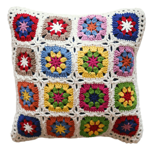 KTX-223251 Handmade Nordic-Style Crocheted Flower Hug Pillow in Plush Beige, 38cm & 45cm with Free Cushion Core