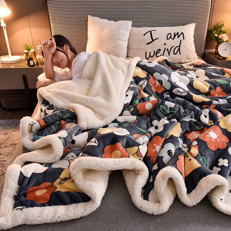 KTX-223891 Cozy Cartoon Animation Double Blanket - Thick Polyester Quilt, Multiple Sizes Available