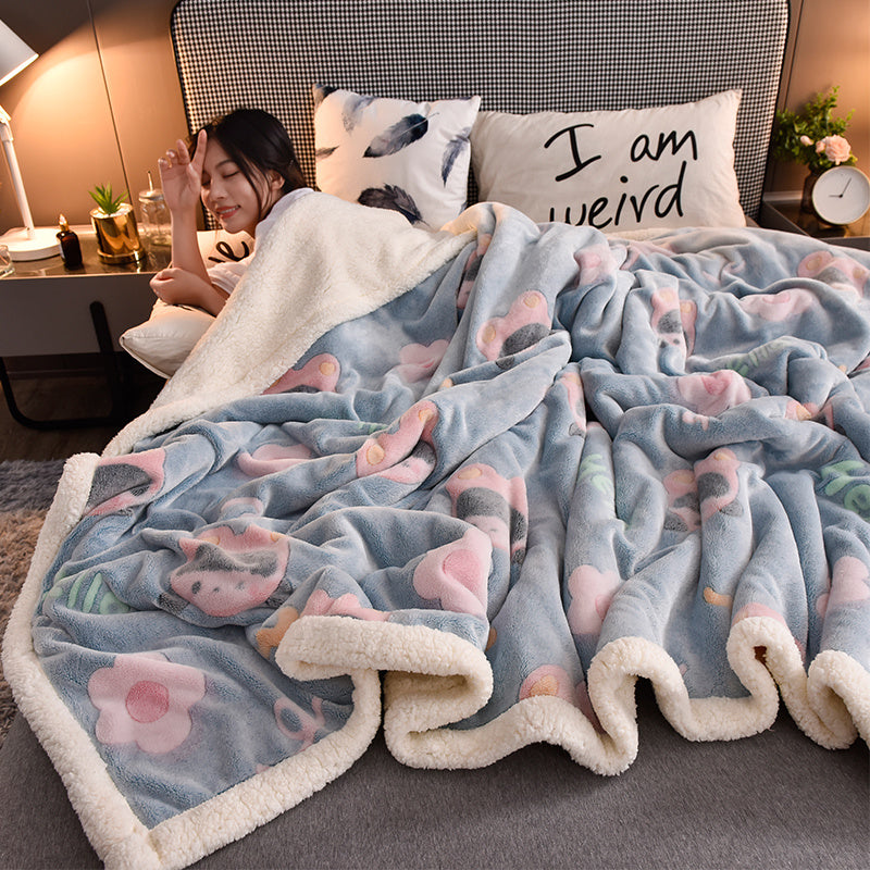 KTX-223891 Cozy Cartoon Animation Double Blanket - Thick Polyester Quilt, Multiple Sizes Available