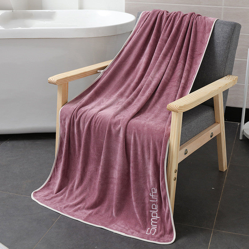 KTX-224147 Coral Fleece Thick Bath Towel with Strong Water Absorption - 70 x 140 cm in Pink, Green, Blue, Brown, or Purple