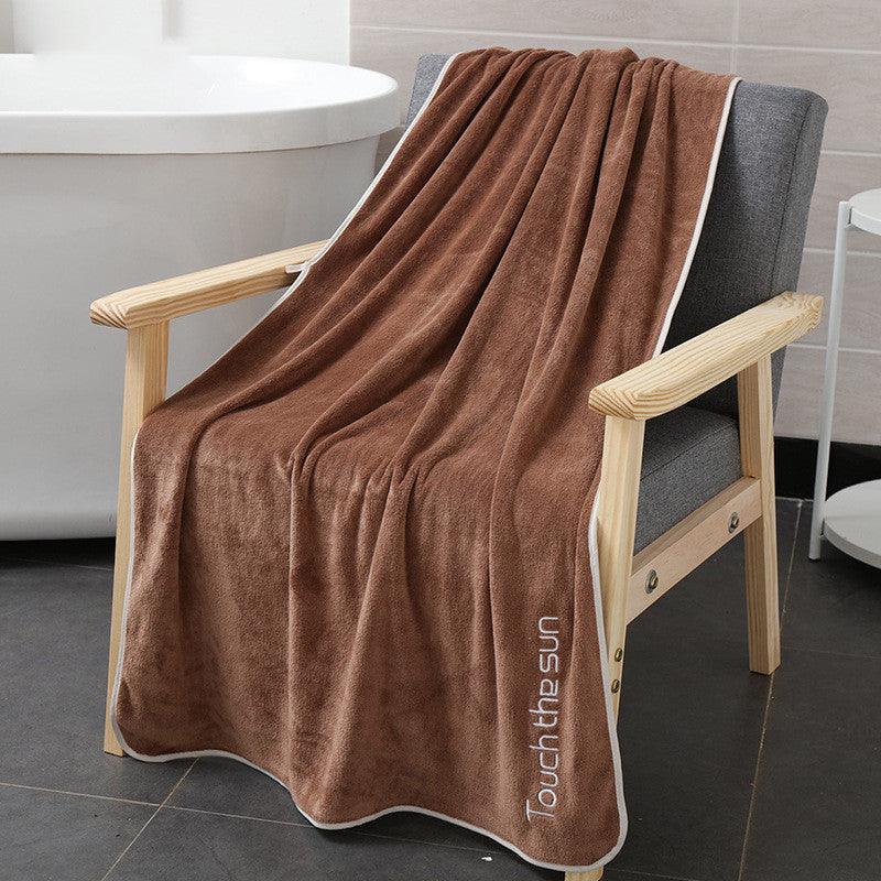 KTX-224147 Coral Fleece Thick Bath Towel with Strong Water Absorption - 70 x 140 cm in Pink, Green, Blue, Brown, or Purple