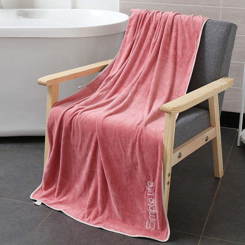 KTX-224147 Coral Fleece Thick Bath Towel with Strong Water Absorption - 70 x 140 cm in Pink, Green, Blue, Brown, or Purple
