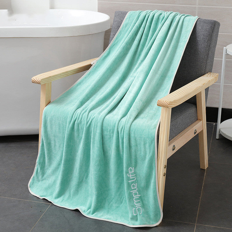 KTX-224147 Coral Fleece Thick Bath Towel with Strong Water Absorption - 70 x 140 cm in Pink, Green, Blue, Brown, or Purple