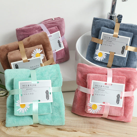 KTX-224147 Coral Fleece Thick Bath Towel with Strong Water Absorption - 70 x 140 cm in Pink, Green, Blue, Brown, or Purple