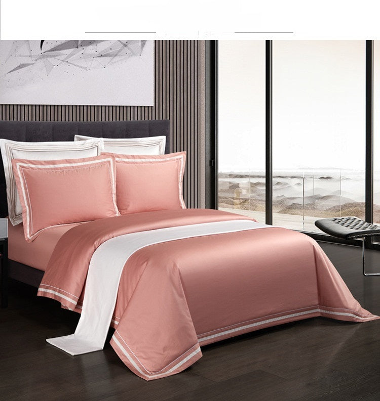KTX-224531 Cotton Solid Color Quilted Bed Cover Set - Four-Piece Bedding Collection