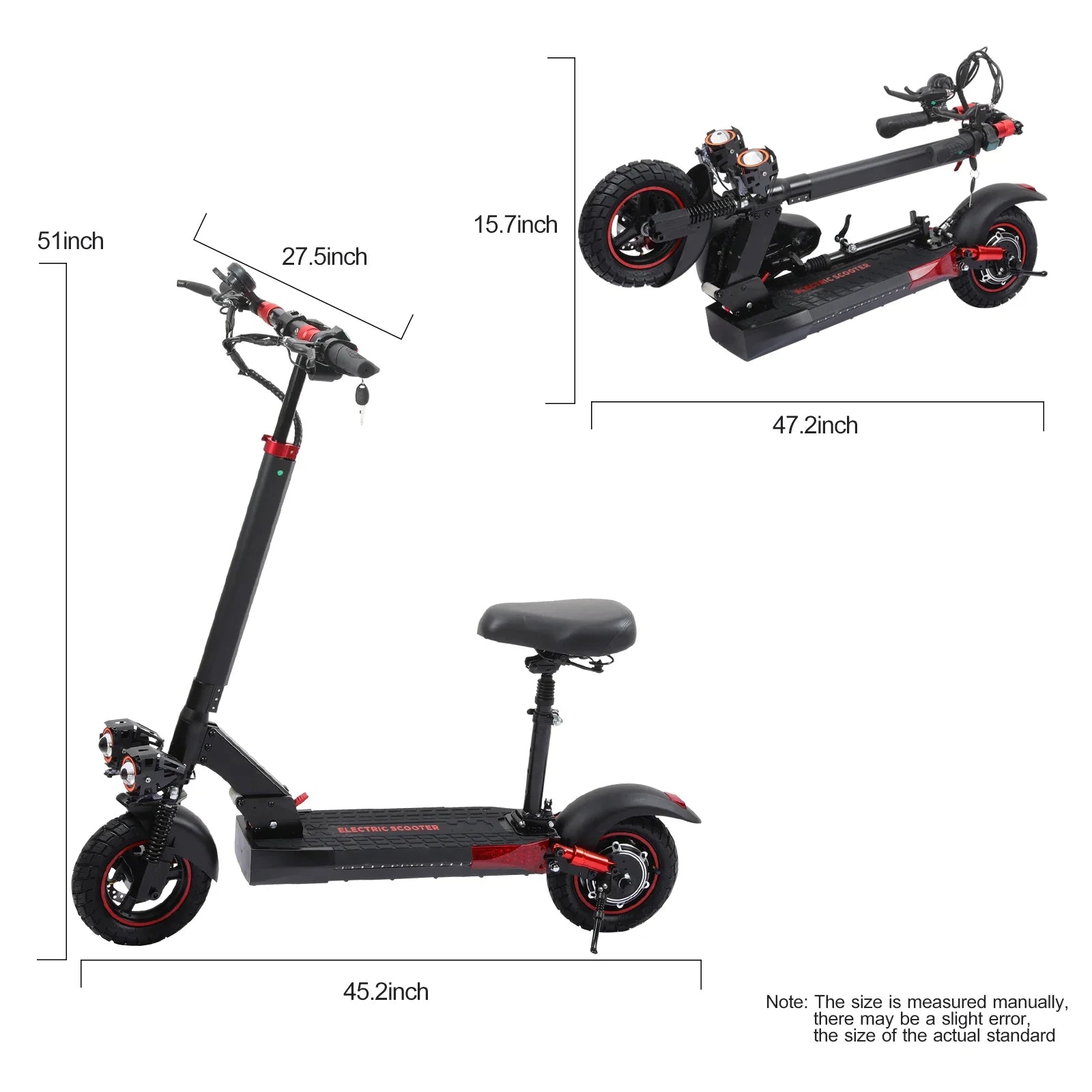 KTX-224595 Foldable Electric Scooter 48V 15Ah, 800W Motor, 55km Range, Off-Road Tires, Dual Suspension