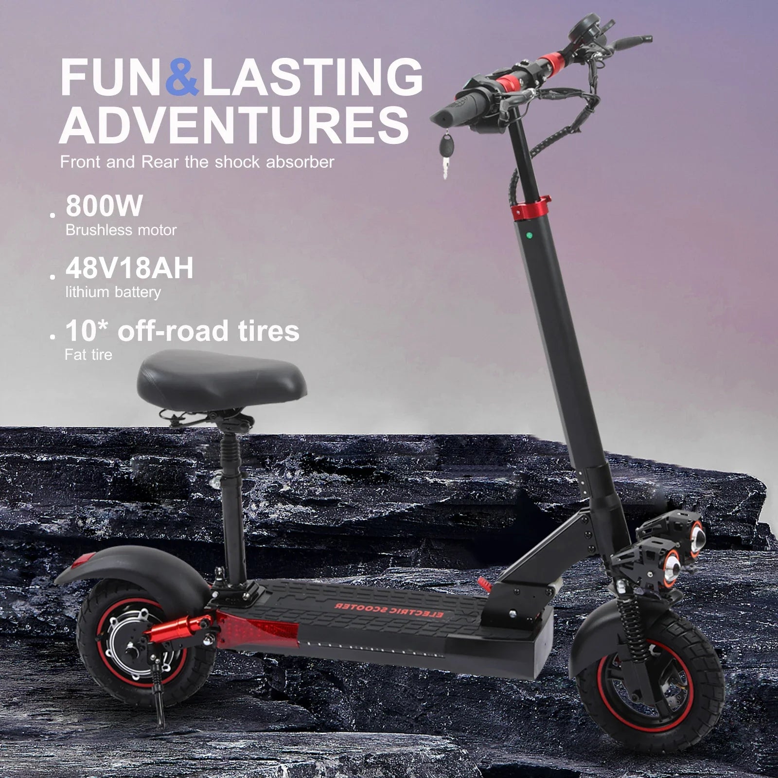 KTX-224595 Foldable Electric Scooter 48V 15Ah, 800W Motor, 55km Range, Off-Road Tires, Dual Suspension