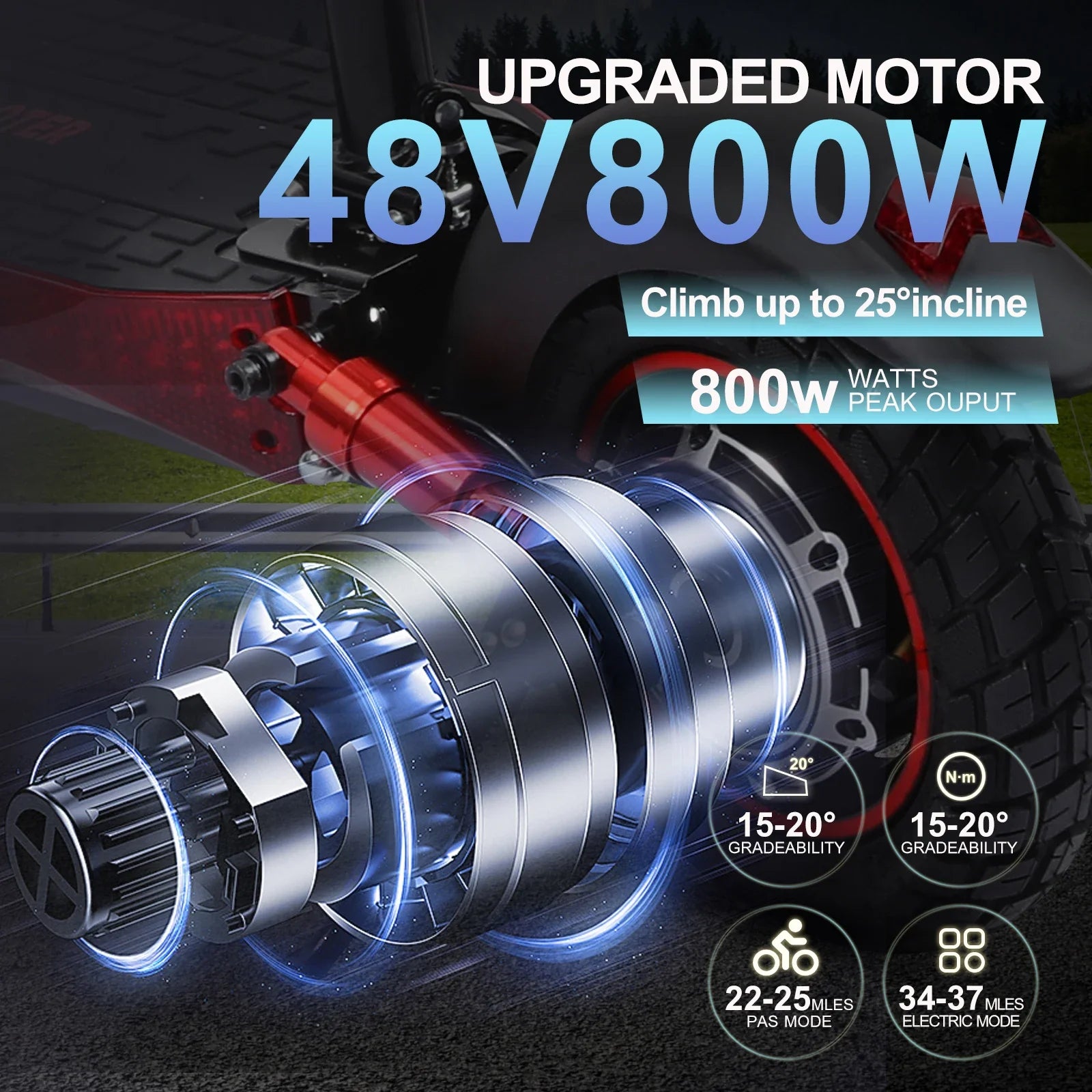 KTX-224595 Foldable Electric Scooter 48V 15Ah, 800W Motor, 55km Range, Off-Road Tires, Dual Suspension