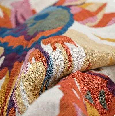 KTX-224723 Cotton Multilayer Gauze Towel Blanket - Ink Flower Design, All Seasons, Available in 150cm x 200cm and 250cm x 250cm Sizes