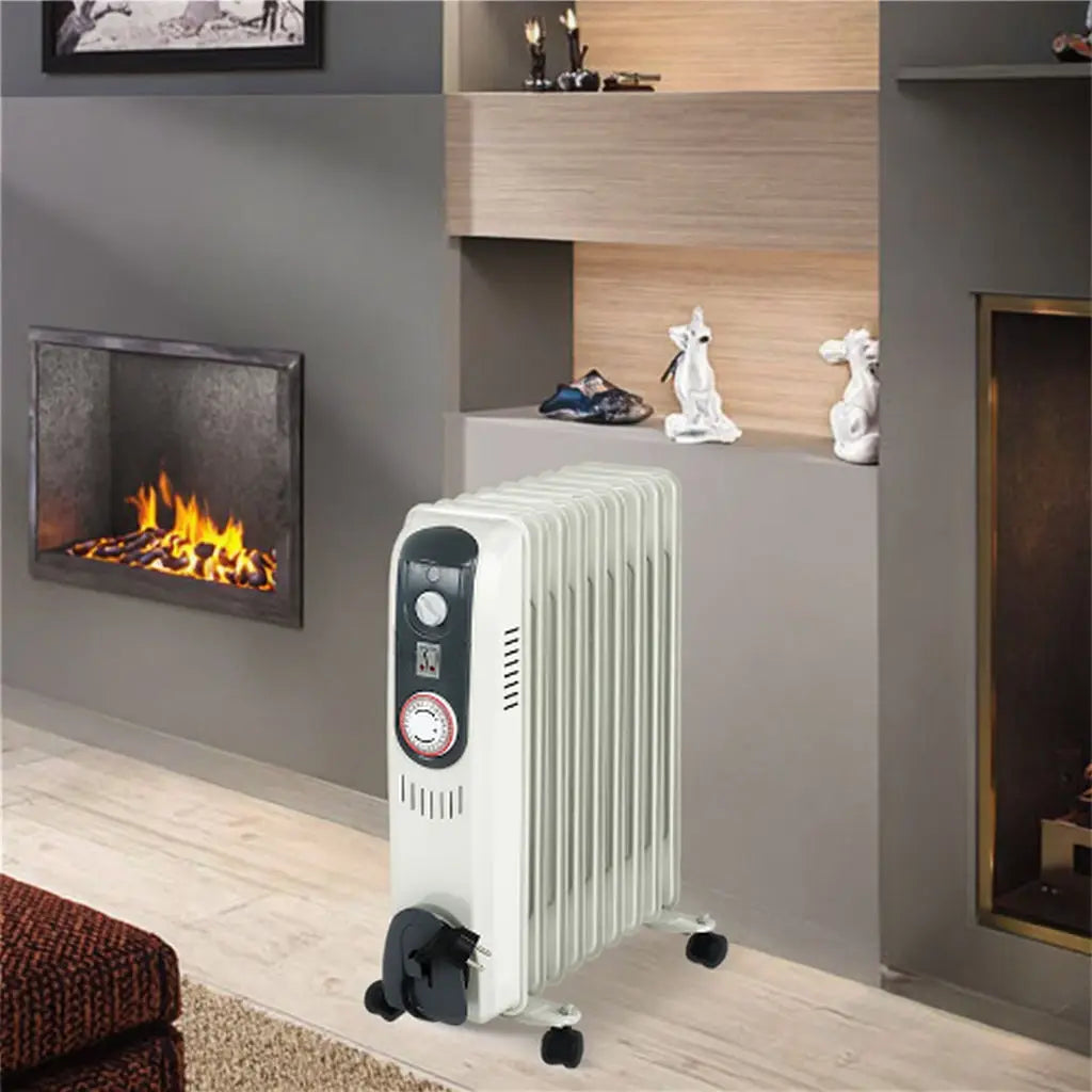 KTX-225491 Portable Oil-Filled Electric Heater with Adjustable Thermostat and Tip-Over Protection, 1000-3000W, Ideal for Indoor Use