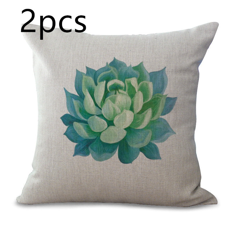 KTX-225555 Cotton Linen Succulent Cactus Pillow Cover - 45x45cm Decorative Case