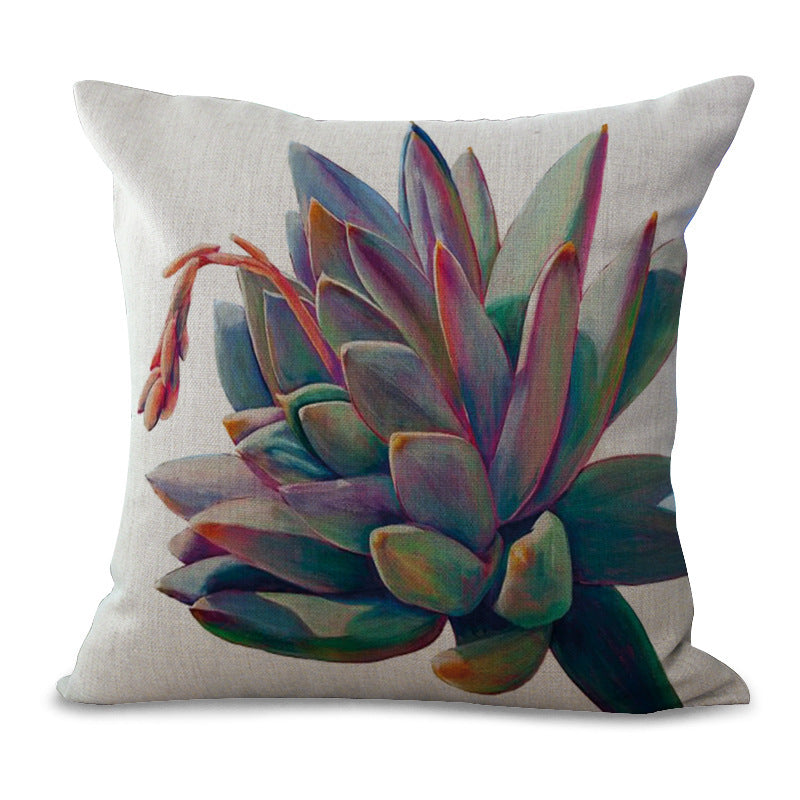 KTX-225555 Cotton Linen Succulent Cactus Pillow Cover - 45x45cm Decorative Case