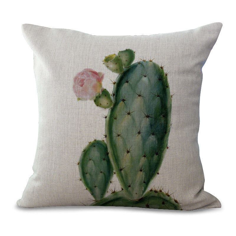 KTX-225555 Cotton Linen Succulent Cactus Pillow Cover - 45x45cm Decorative Case
