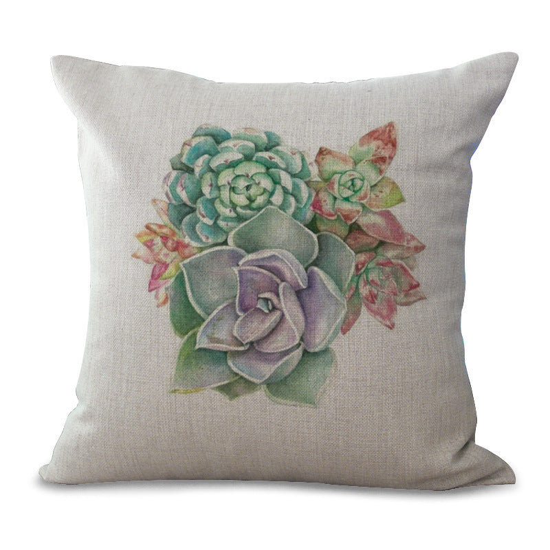 KTX-225555 Cotton Linen Succulent Cactus Pillow Cover - 45x45cm Decorative Case