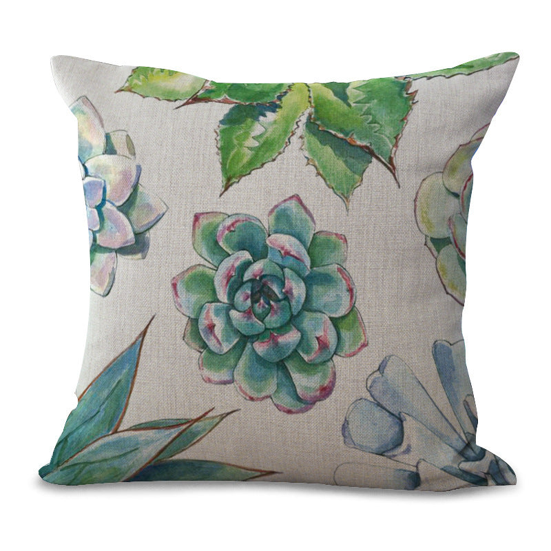 KTX-225555 Cotton Linen Succulent Cactus Pillow Cover - 45x45cm Decorative Case
