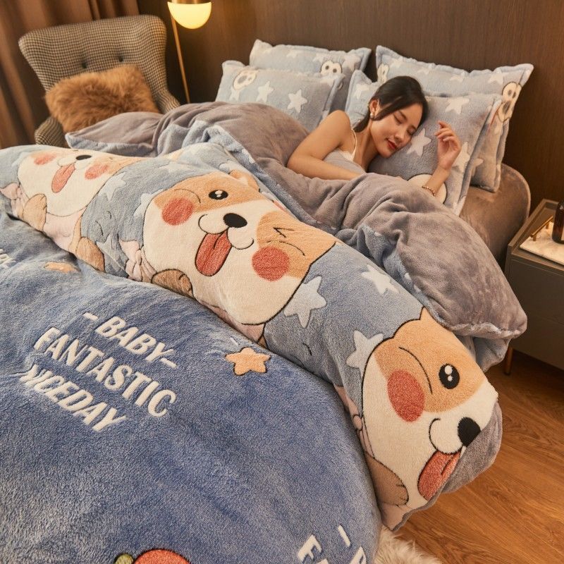 KTX-226707 Flannel Velvet Winter Bedding Set with Snowflake Design - Available in Multiple Sizes