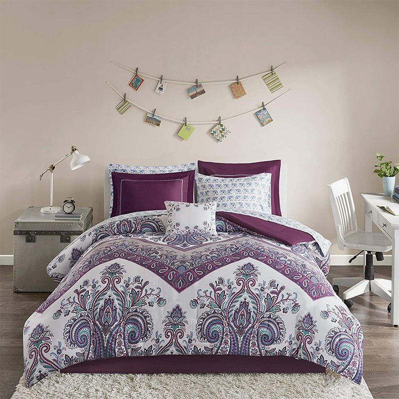 KTX-228499 Three or Four-Piece Quilt Cover Bedding Set in Water Green, Navy Blue, Coral Red, and Purple - Available Sizes 172x218 cm to 233x244 cm