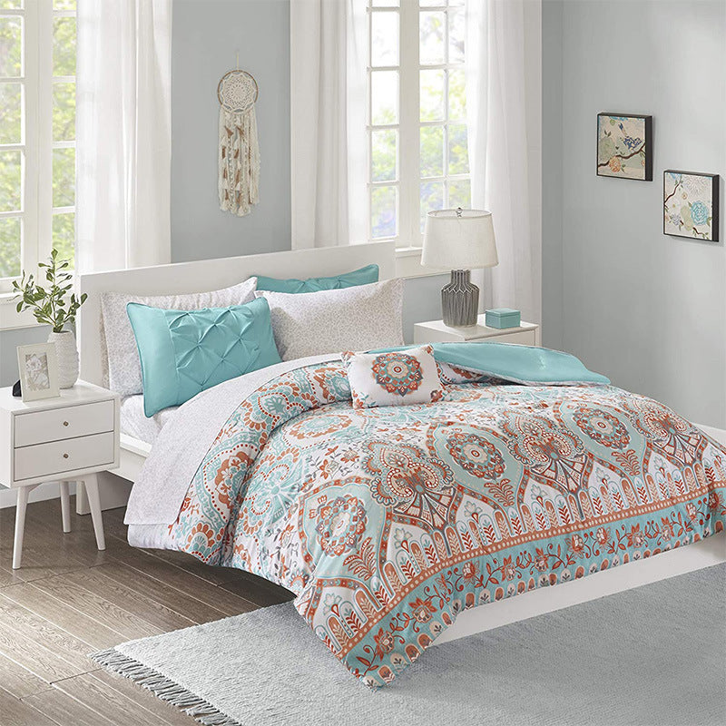 KTX-228499 Three or Four-Piece Quilt Cover Bedding Set in Water Green, Navy Blue, Coral Red, and Purple - Available Sizes 172x218 cm to 233x244 cm
