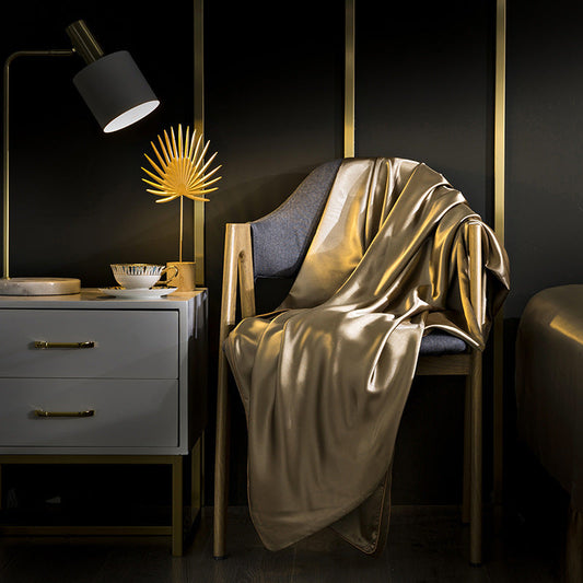 KTX-229651 Silk Bedding Set in Champagne Gold - Modern Minimalist Design, Multiple Sizes Available