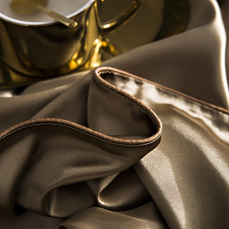 KTX-229651 Silk Bedding Set in Champagne Gold - Modern Minimalist Design, Multiple Sizes Available