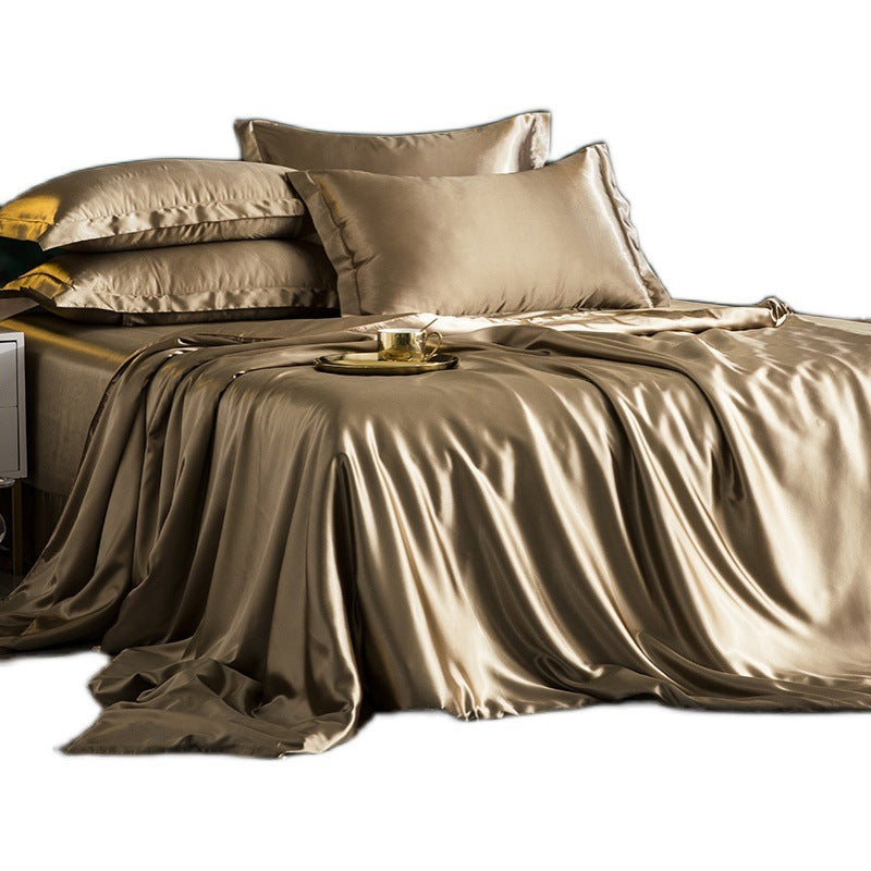 KTX-229651 Silk Bedding Set in Champagne Gold - Modern Minimalist Design, Multiple Sizes Available