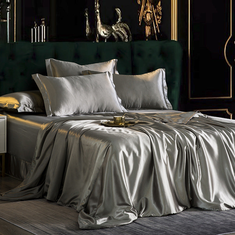 KTX-229651 Silk Bedding Set in Champagne Gold - Modern Minimalist Design, Multiple Sizes Available