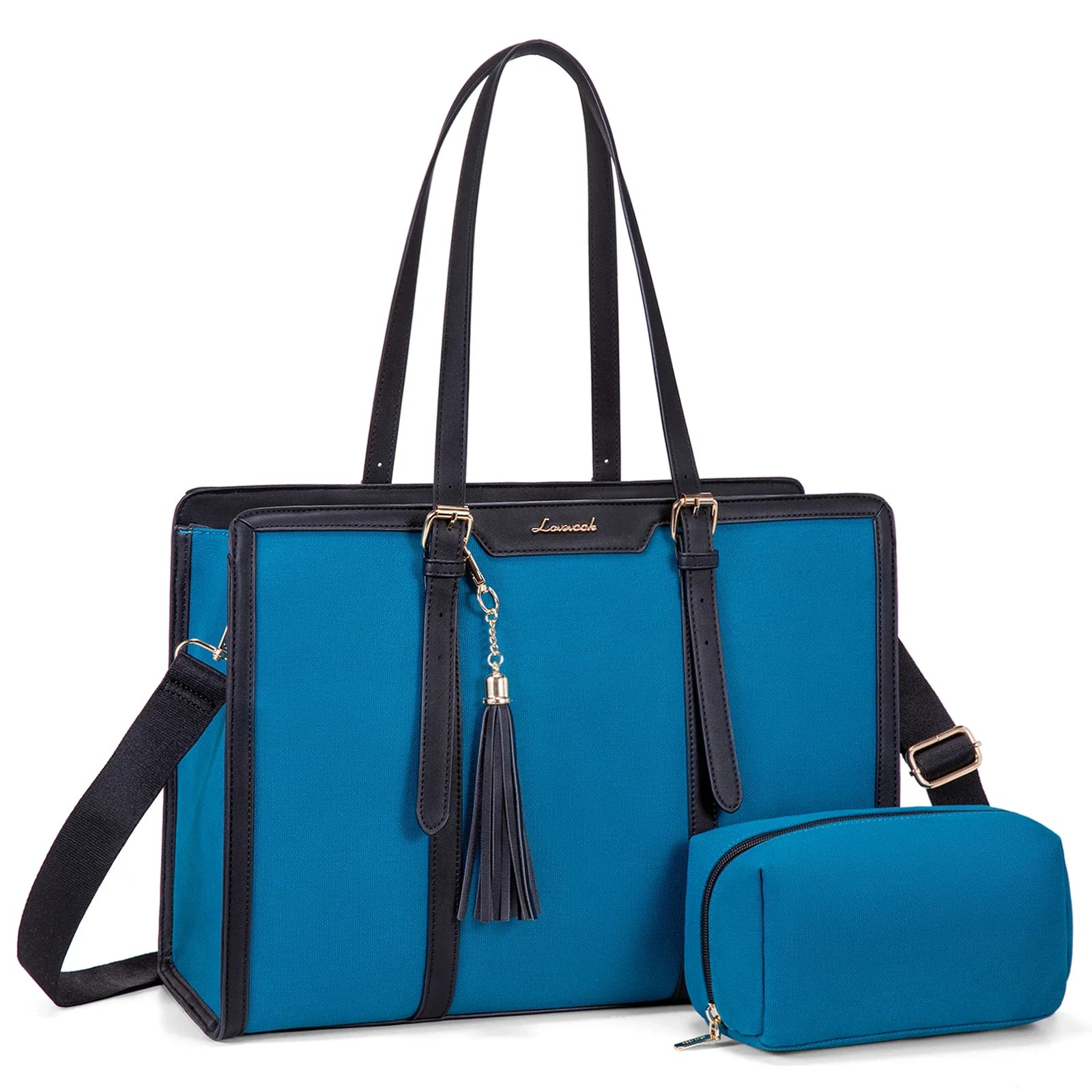 KTX-229715 Stylish 2-Piece Set PU Leather and Canvas Tote Bag for School, Shopping, and Casual Use, Versatile Crossbody and Shoulder Design for Women