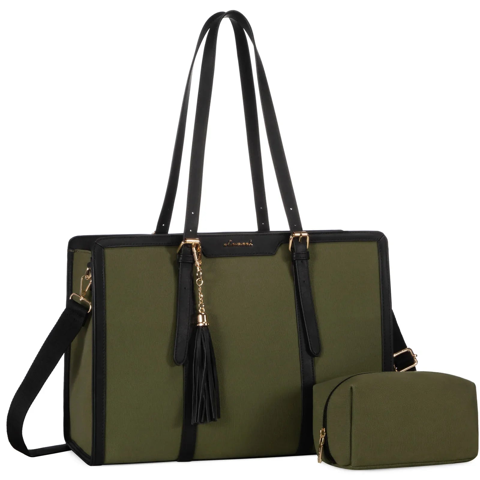 KTX-229715 Stylish 2-Piece Set PU Leather and Canvas Tote Bag for School, Shopping, and Casual Use, Versatile Crossbody and Shoulder Design for Women