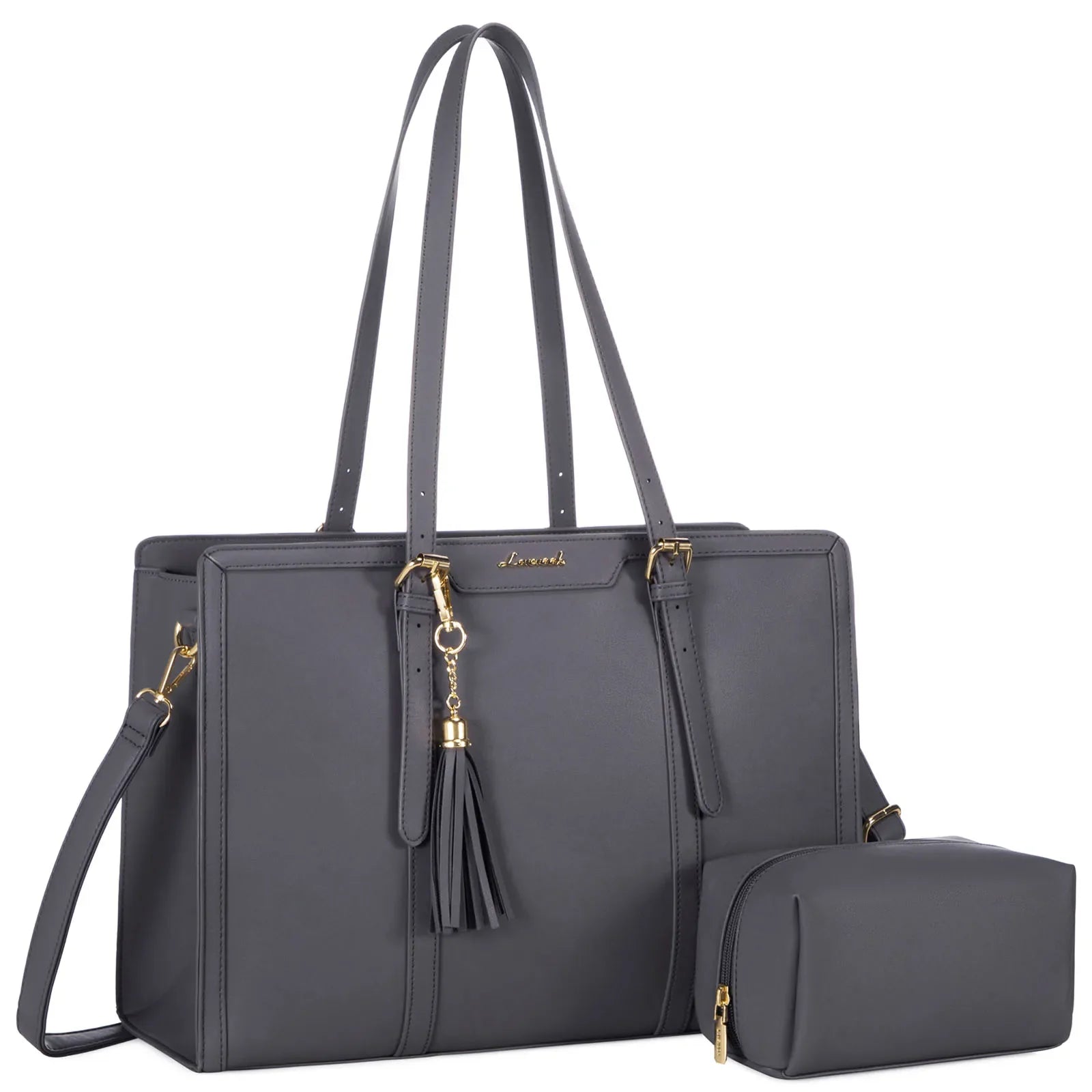 KTX-229715 Stylish 2-Piece Set PU Leather and Canvas Tote Bag for School, Shopping, and Casual Use, Versatile Crossbody and Shoulder Design for Women