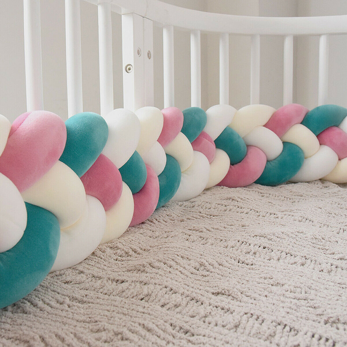 KTX-230099 Braided Crib Bumper Knot Pillow Cushion - Multi-Use Bedding Decor for Babies
