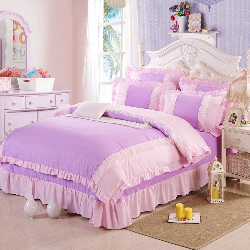 KTX-230163 Pure Cotton Princess Wind Four-Piece Bedding Set for 1.5m, 1.8m, and 2.0m Beds