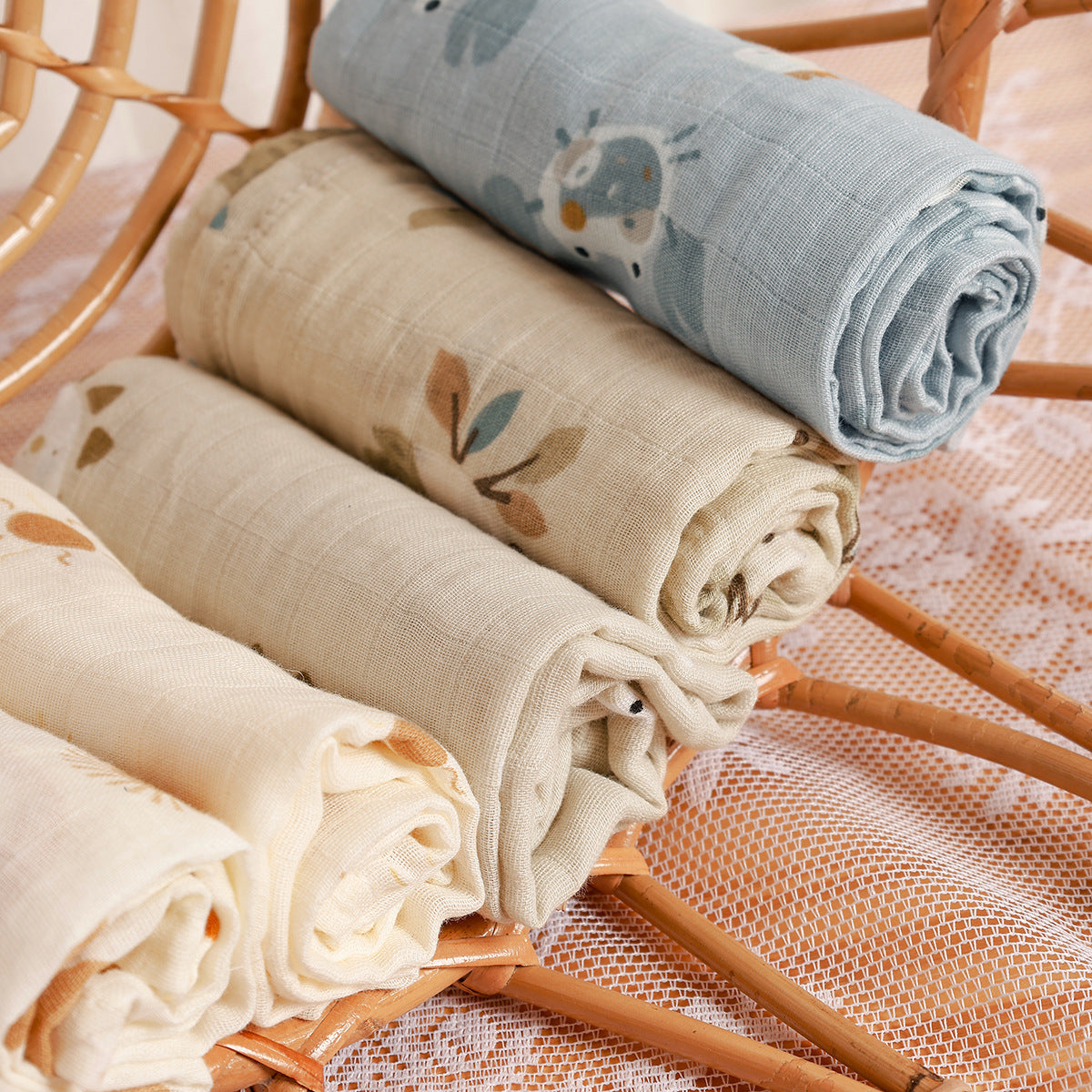 KTX-230739 Soft Cotton Gauze Saliva Towels for Babies - Sets of 5 in Various Patterns