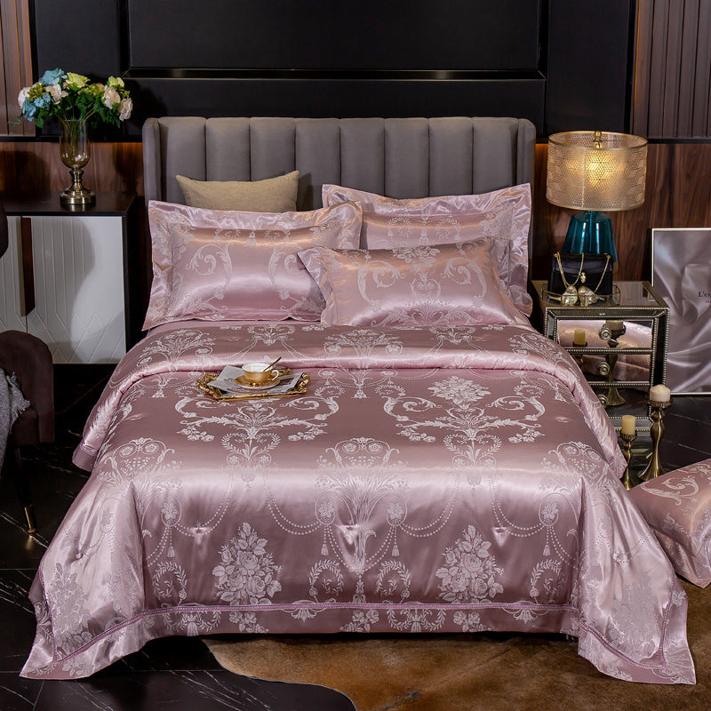 KTX-231251 Luxury Ice Silk Jacquard Linen and Cotton Bedding Set in Various Colors - 4 Piece Collection