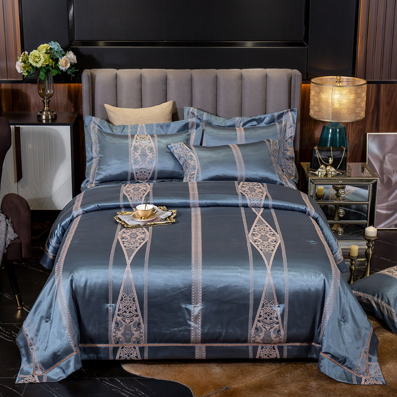 KTX-231251 Luxury Ice Silk Jacquard Linen and Cotton Bedding Set in Various Colors - 4 Piece Collection
