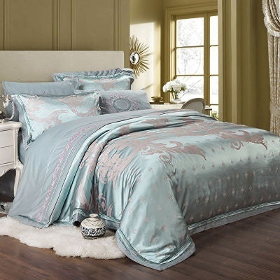 KTX-231251 Luxury Ice Silk Jacquard Linen and Cotton Bedding Set in Various Colors - 4 Piece Collection
