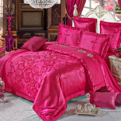 KTX-231251 Luxury Ice Silk Jacquard Linen and Cotton Bedding Set in Various Colors - 4 Piece Collection