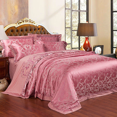KTX-231251 Luxury Ice Silk Jacquard Linen and Cotton Bedding Set in Various Colors - 4 Piece Collection