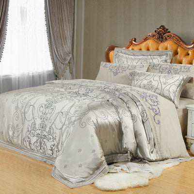 KTX-231251 Luxury Ice Silk Jacquard Linen and Cotton Bedding Set in Various Colors - 4 Piece Collection
