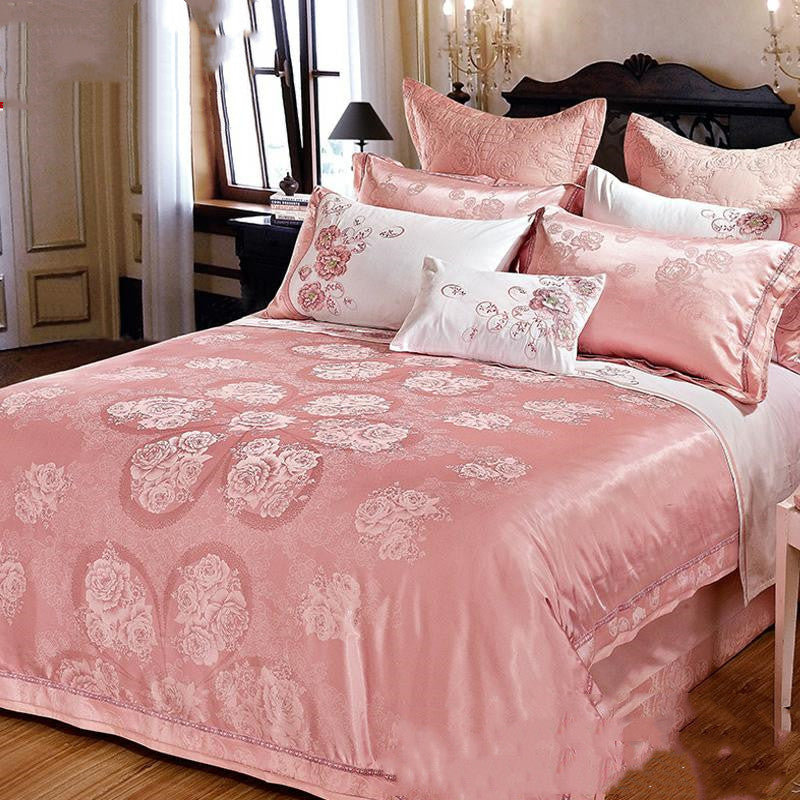 KTX-231251 Luxury Ice Silk Jacquard Linen and Cotton Bedding Set in Various Colors - 4 Piece Collection