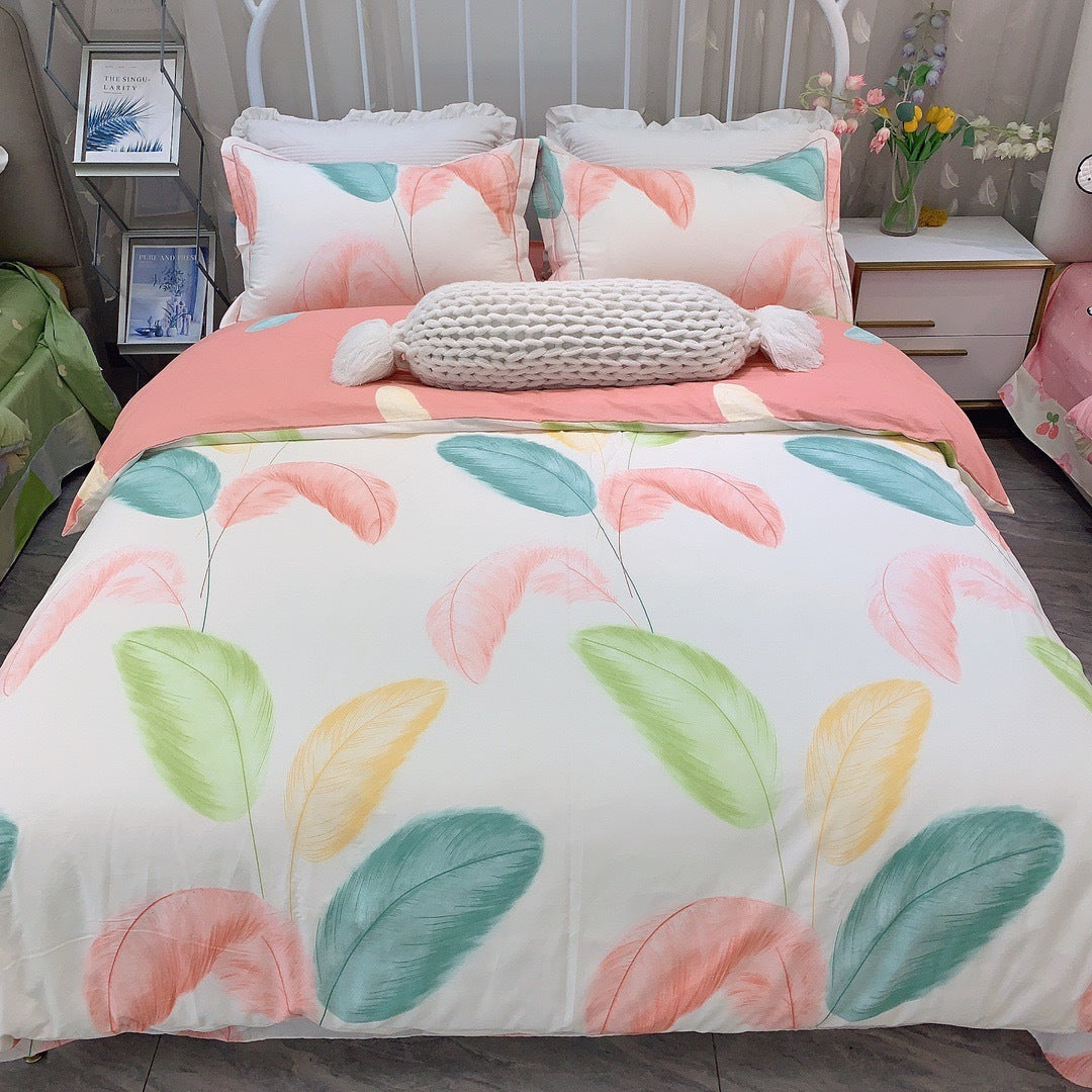 KTX-231315 Cotton Four-Piece Bed Set with Simple Print Design - Duvet Cover, Bed Sheet, and Pillowcases